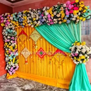 Pastel Floral Haldi & Mehndi Backdrop Decoration Setup