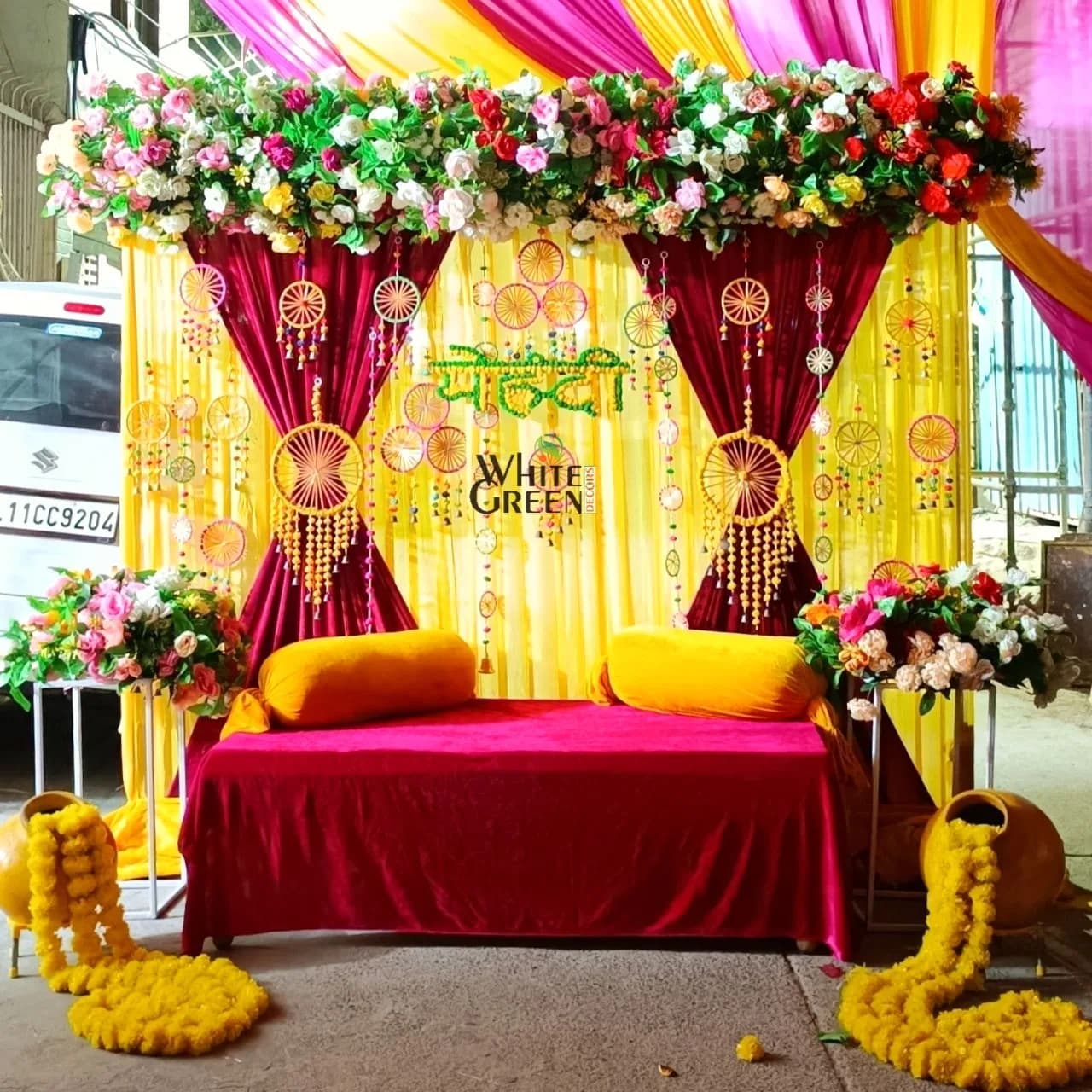 Luxury Haldi Mehndi Lounge Decoration Setup
