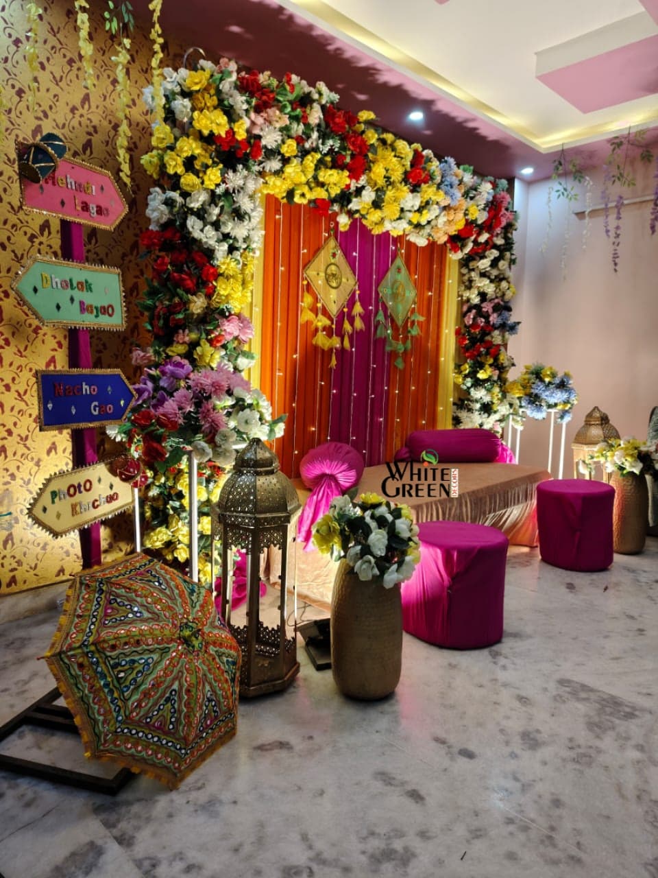 Vibrant Mehndi Lounge Floral Setup