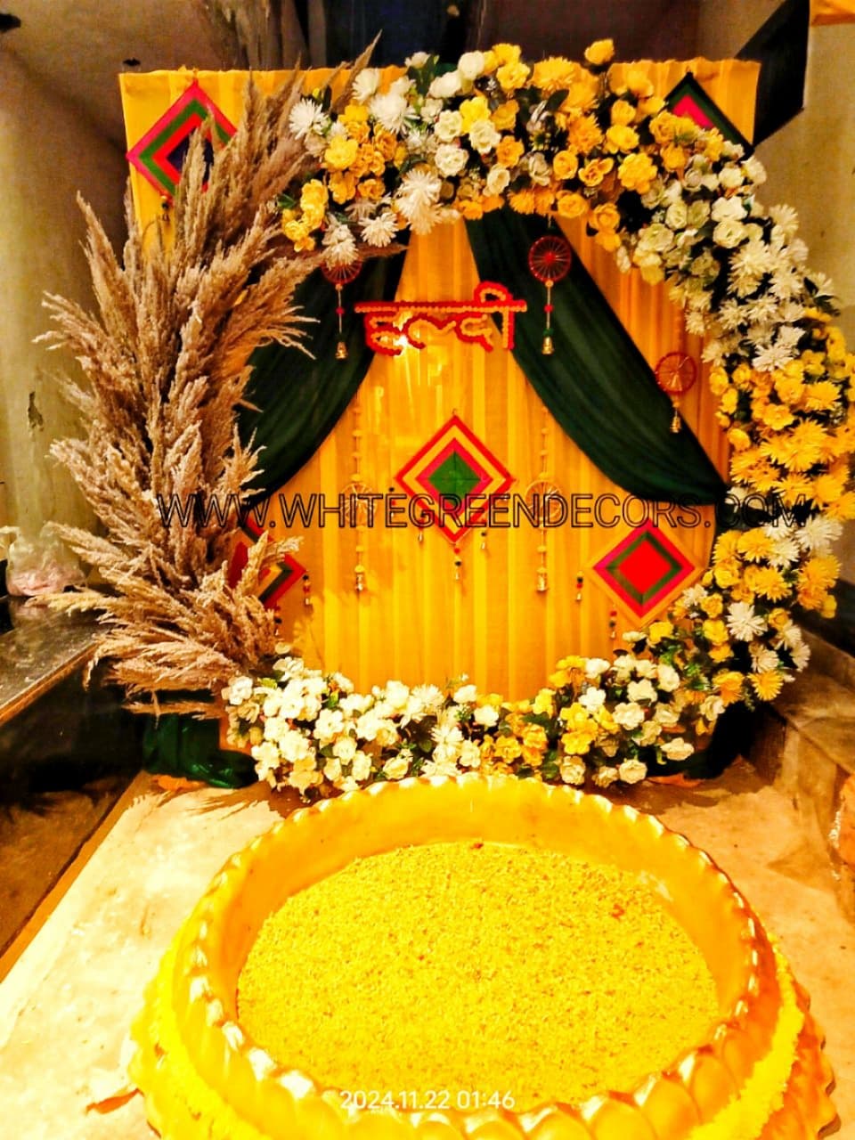 Elegant Floral Ring Haldi Setup