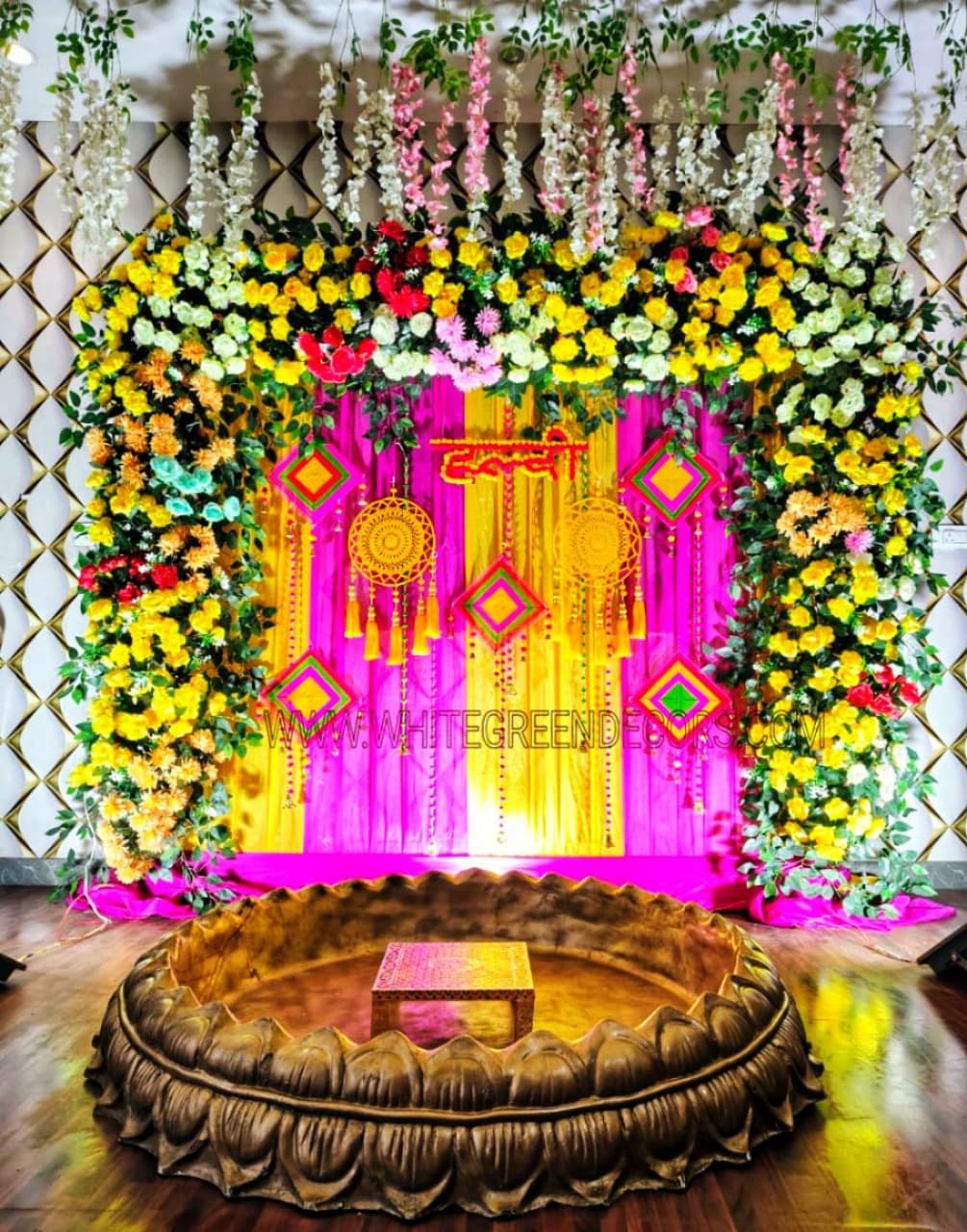 Luxury Floral Haldi Backdrop Setup