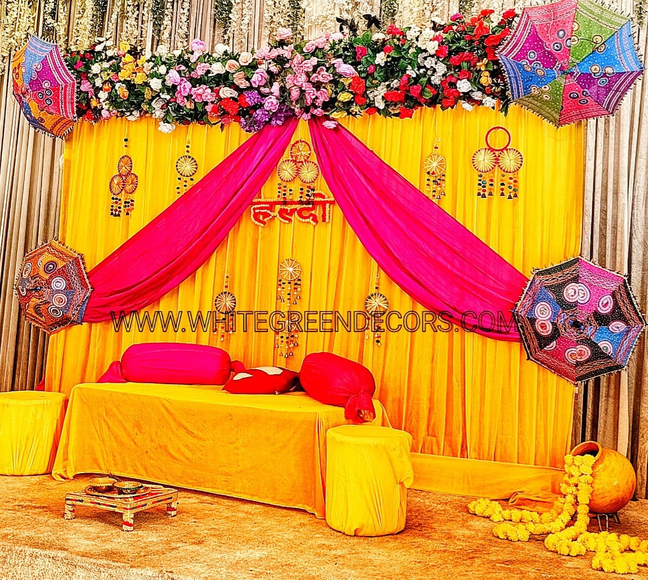 Vibrant Punjabi Haldi Lounge Setup