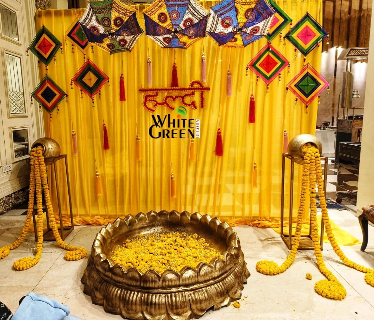 Royal Pink & Yellow Haldi Setup