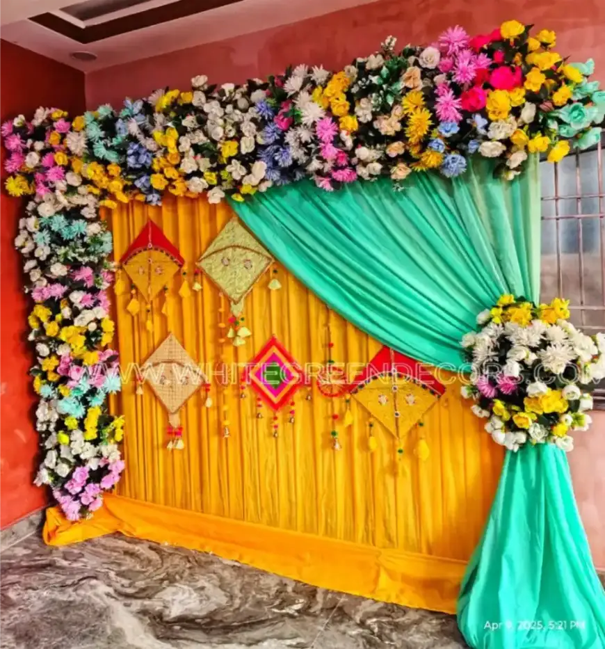 Pastel Floral Haldi & Mehndi Backdrop Decoration Setup