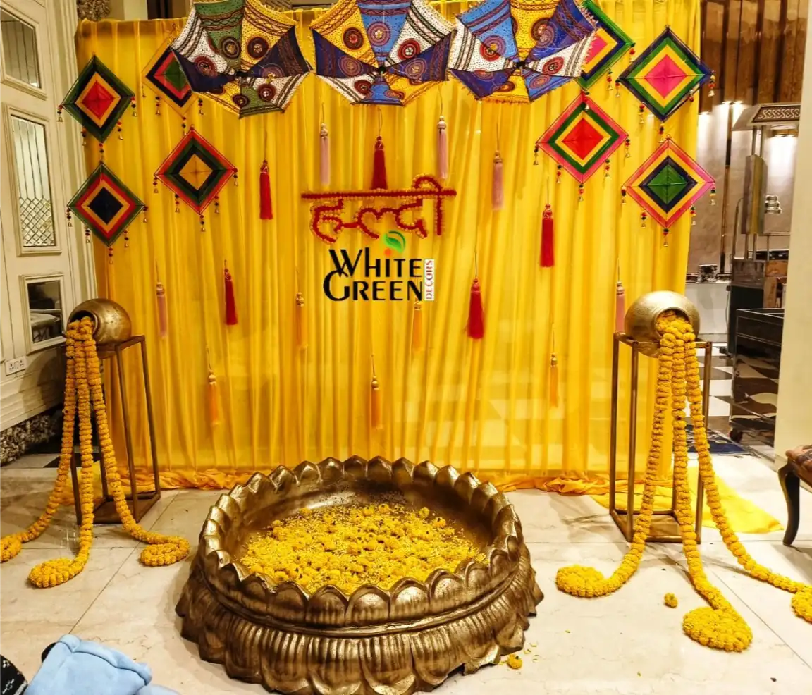 Traditional Yellow Haldi Backdrop Setup