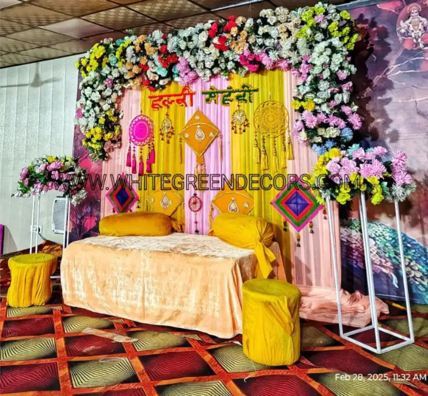Pastel Haldi Mehndi Lounge Setup