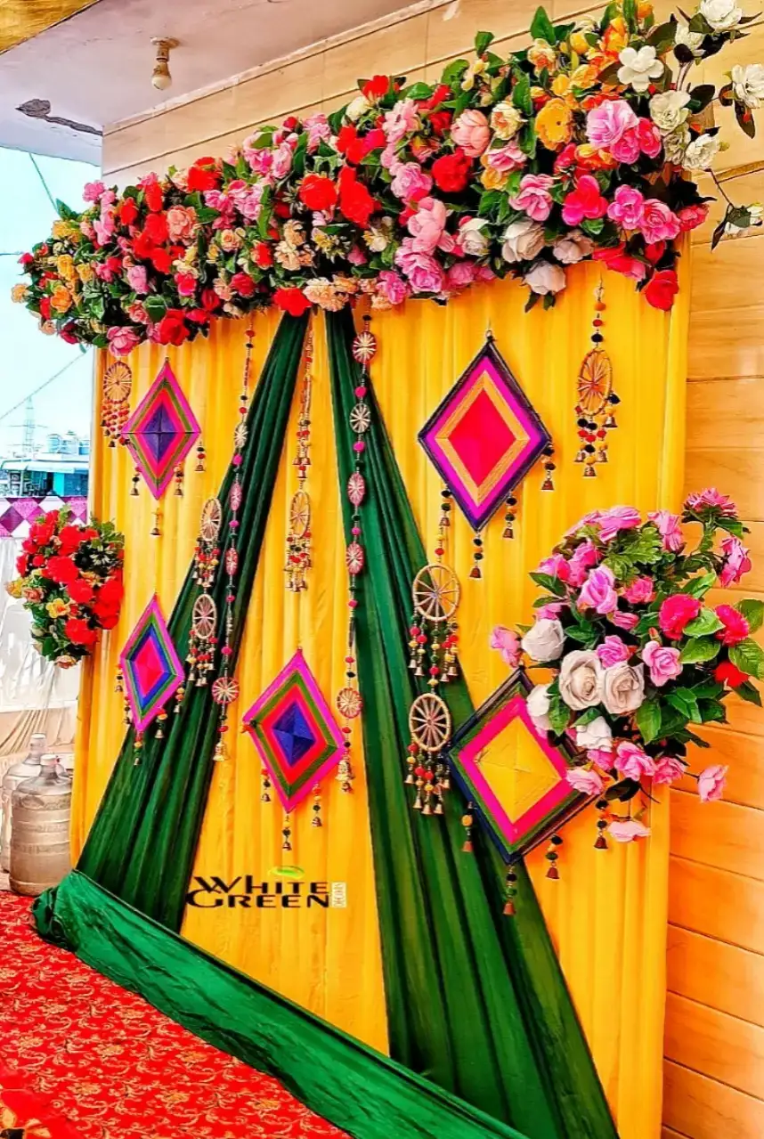 Elegant Yellow & Green Mehndi Backdrop Decoration