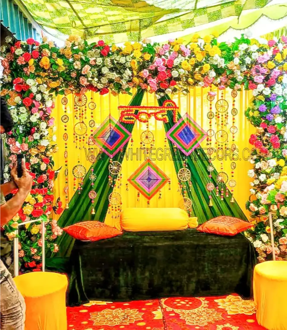 Premium Haldi Mehndi Floral Arch Decoration Setup
